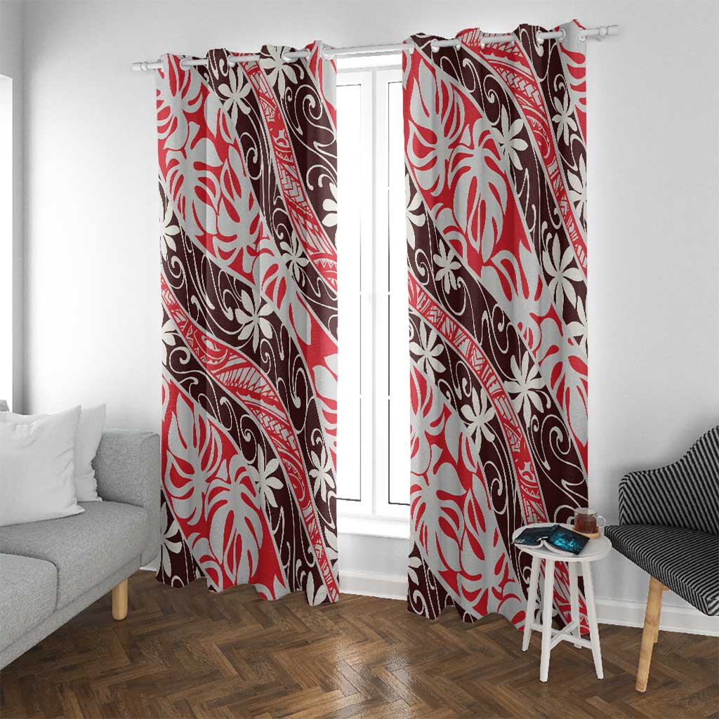 Uteute Tahiti Tiare Monstera Window Curtain Polynesian Pattern Curve Style - Polynesian Pride