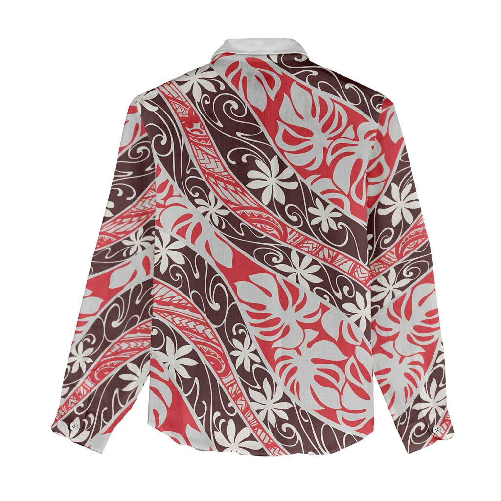 Uteute Tahiti Tiare Monstera Women Casual Shirt Polynesian Pattern Curve Style LT01 - Polynesian Pride