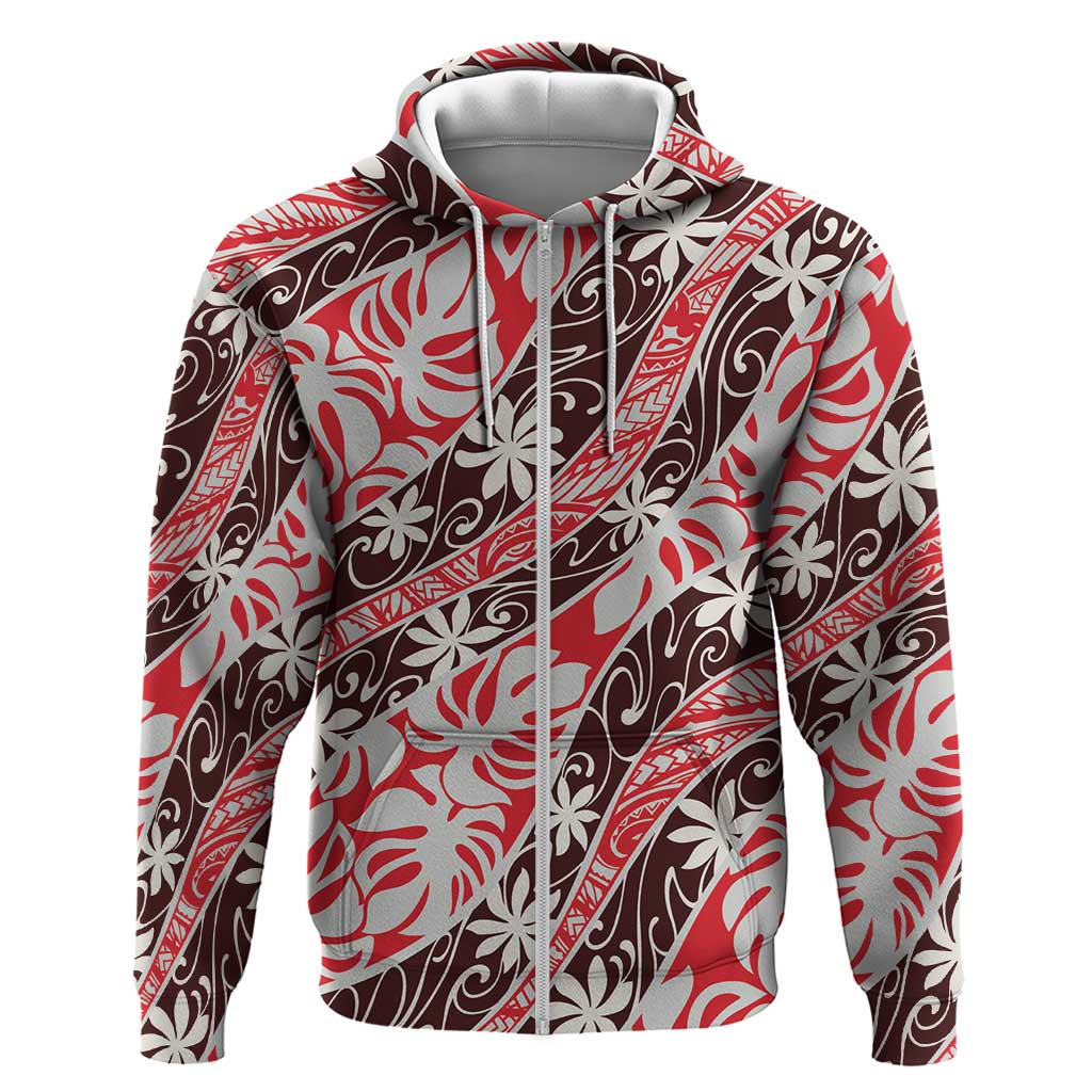 Uteute Tahiti Tiare Monstera Zip Hoodie Polynesian Pattern Curve Style - Polynesian Pride