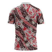 Uteute Tahiti Tiare Monstera Zipper Polo Shirt Polynesian Pattern Curve Style - Polynesian Pride
