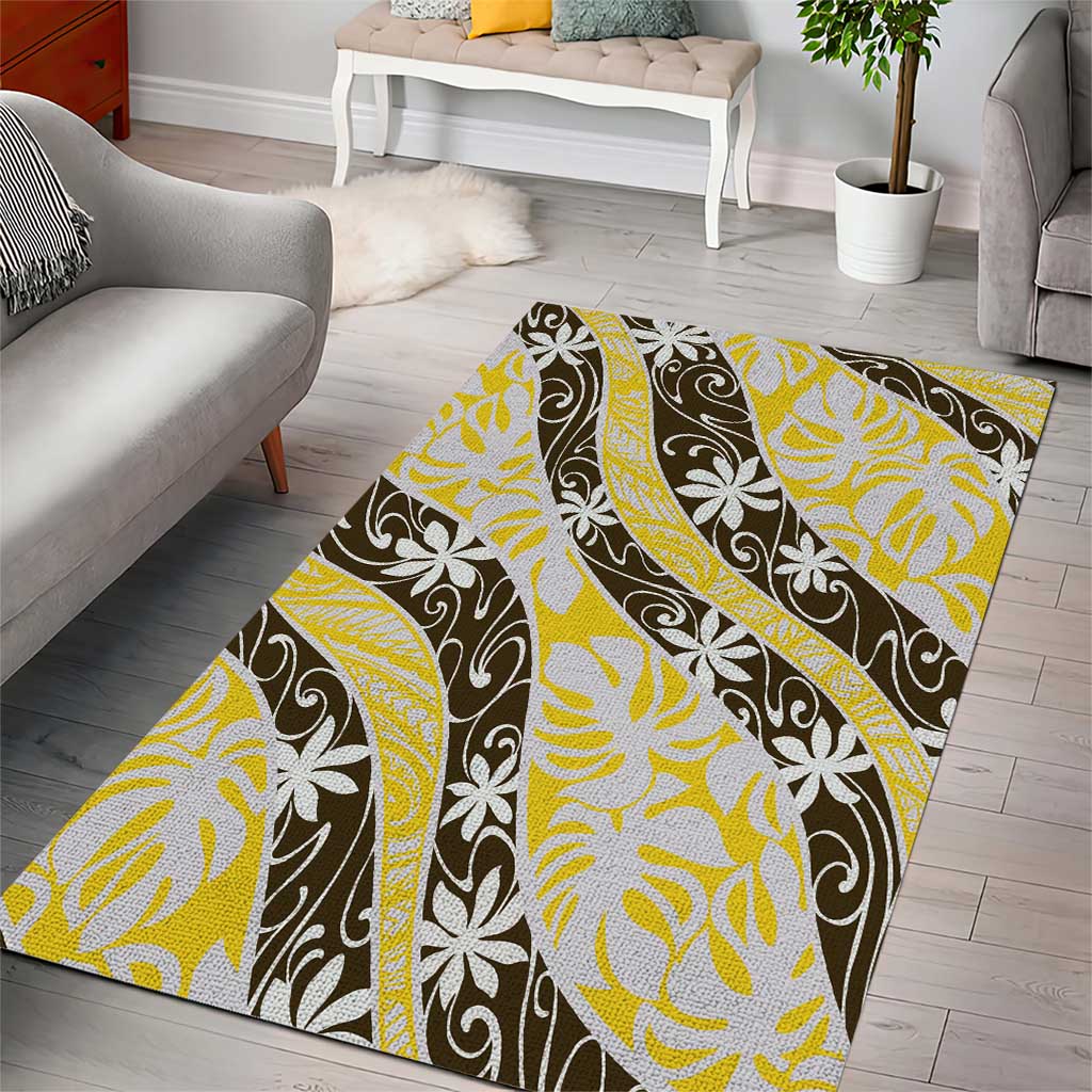 Rearea Tahiti Tiare Monstera Area Rug Polynesian Pattern Curve Style - Polynesian Pride
