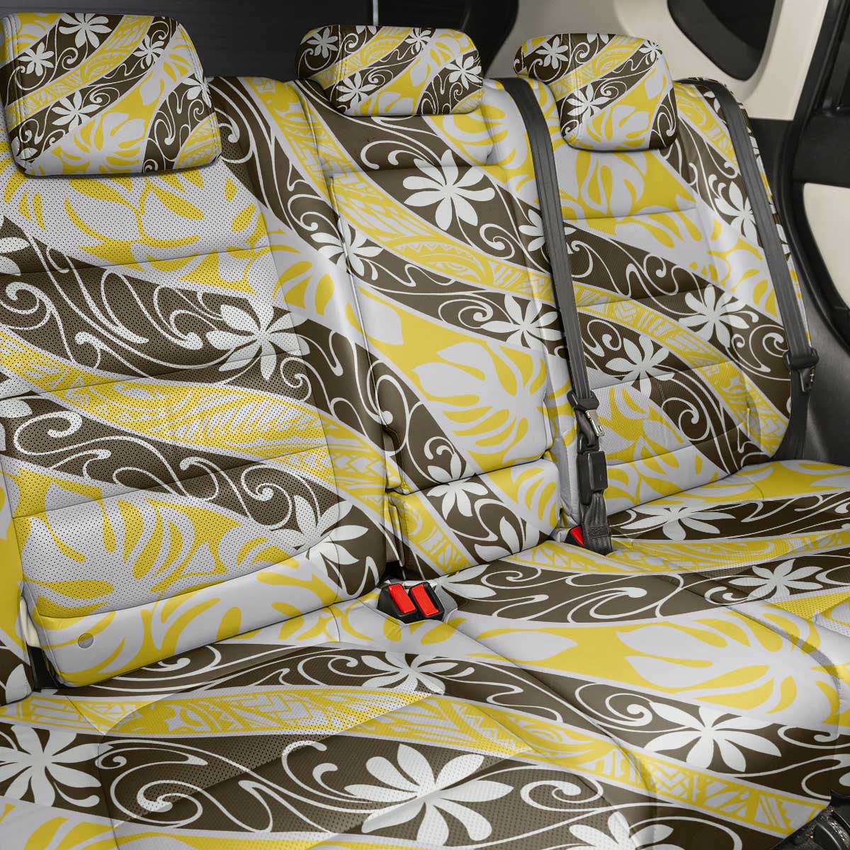 Rearea Tahiti Tiare Monstera Back Car Seat Cover Polynesian Pattern Curve Style - Polynesian Pride