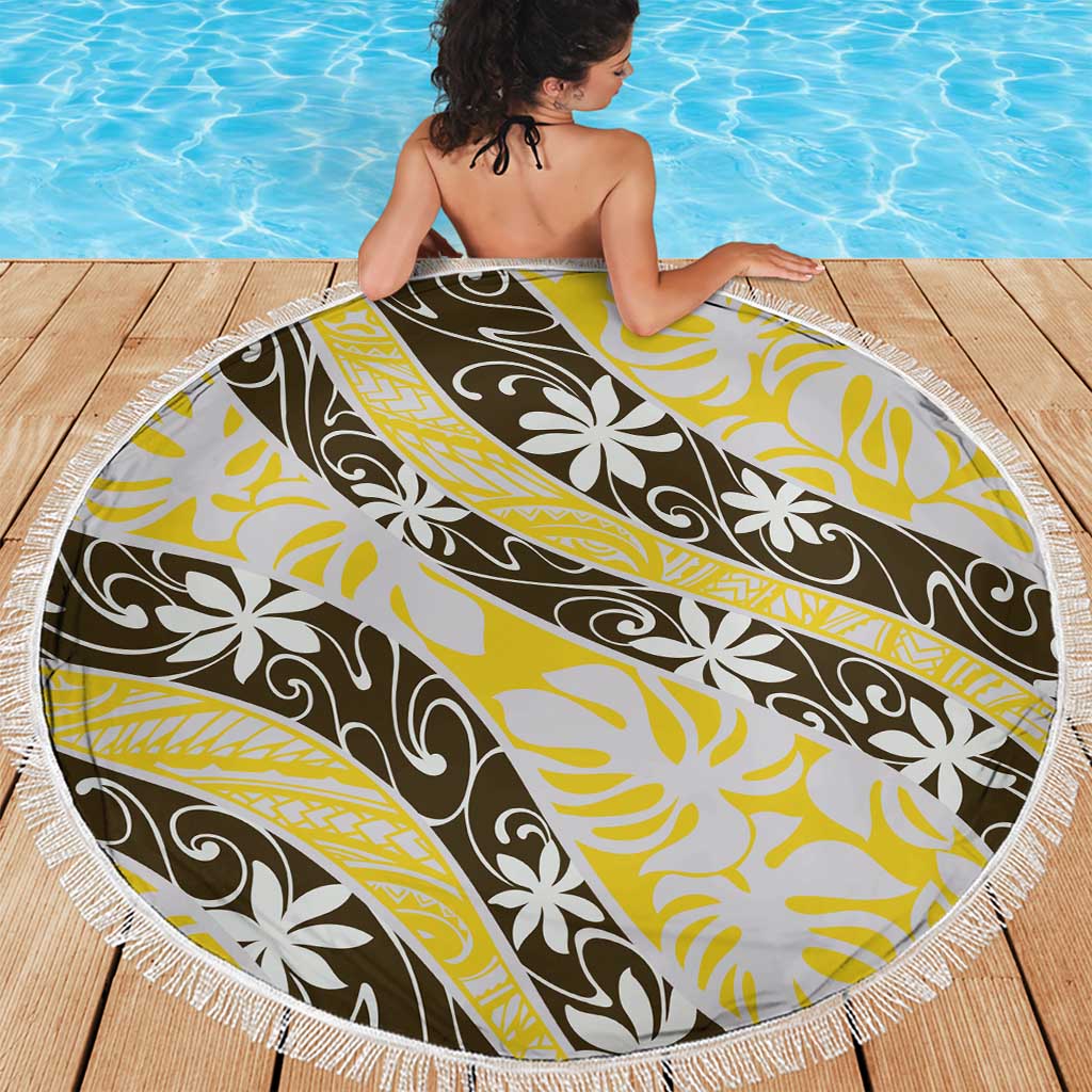 Rearea Tahiti Tiare Monstera Beach Blanket Polynesian Pattern Curve Style - Polynesian Pride