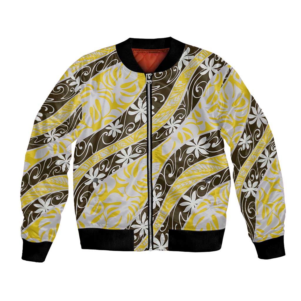 Rearea Tahiti Tiare Monstera Bomber Jacket Polynesian Pattern Curve Style - Polynesian Pride