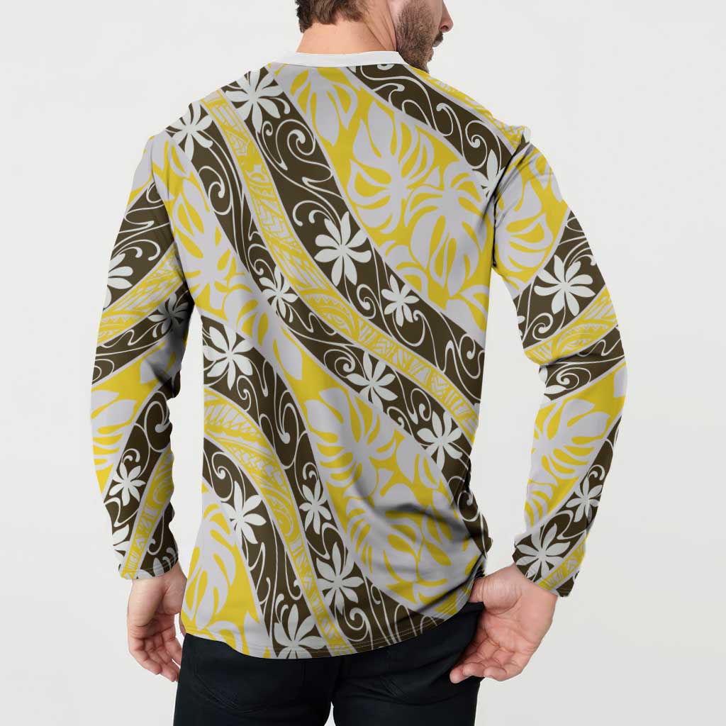 Rearea Tahiti Tiare Monstera Button Sweatshirt Polynesian Pattern Curve Style - Polynesian Pride