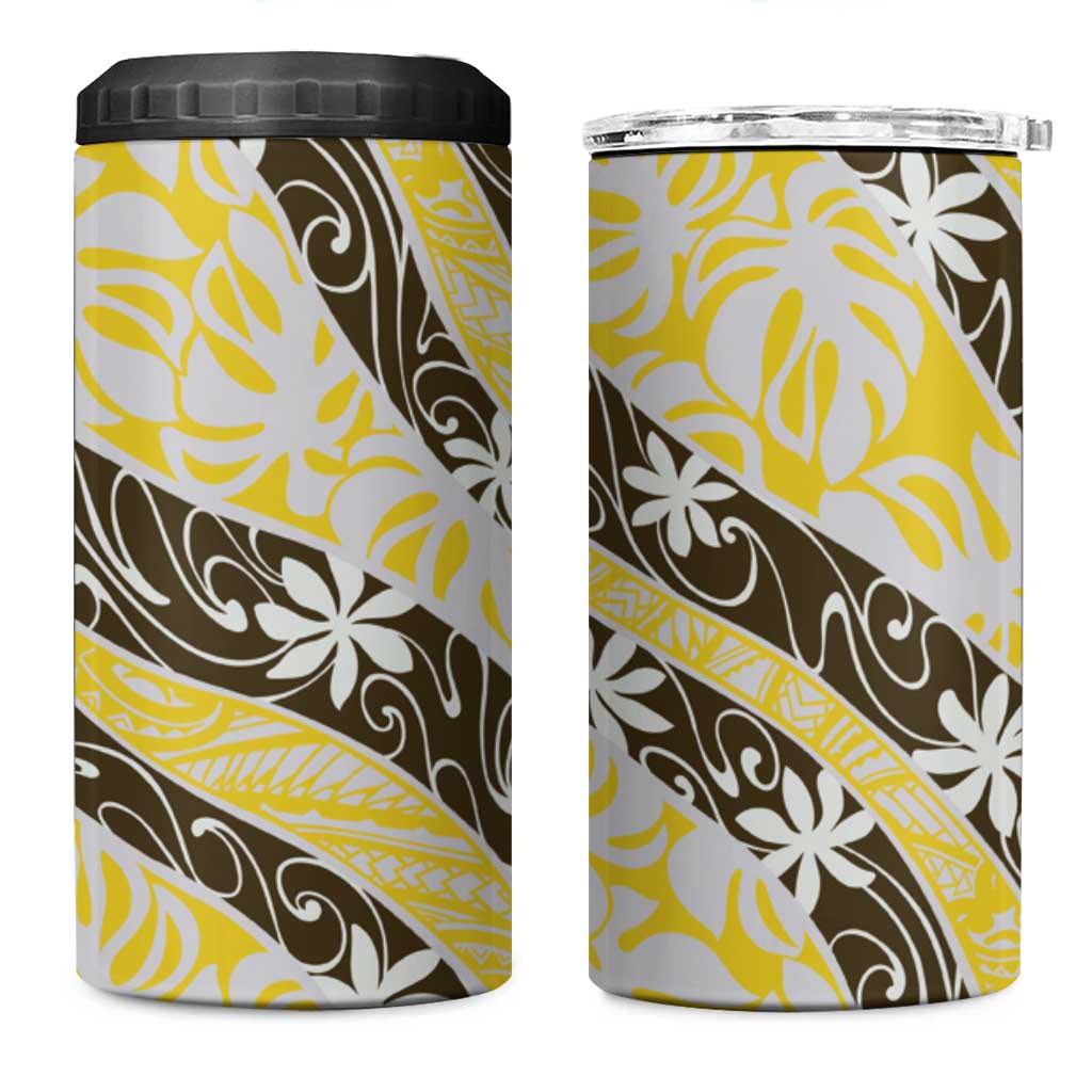Rearea Tahiti Tiare Monstera 4 in 1 Can Cooler Tumbler Polynesian Pattern Curve Style - Polynesian Pride