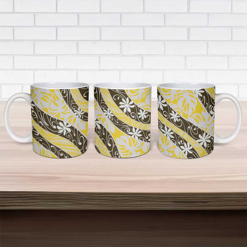 Rearea Tahiti Tiare Monstera Ceramic Mug Polynesian Pattern Curve Style - Polynesian Pride