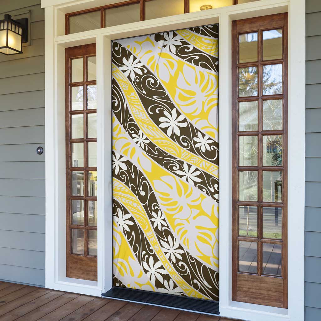 Rearea Tahiti Tiare Monstera Door Cover Polynesian Pattern Curve Style - Polynesian Pride
