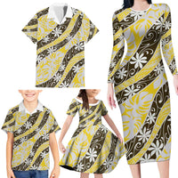 Rearea Tahiti Tiare Monstera Family Matching Long Sleeve Bodycon Dress and Hawaiian Shirt Polynesian Pattern Curve Style - Polynesian Pride