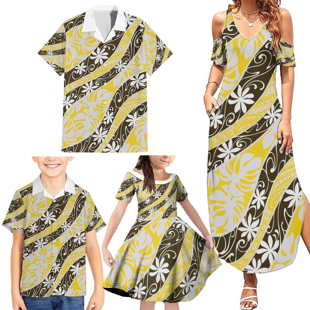 Rearea Tahiti Tiare Monstera Family Matching Summer Maxi Dress and Hawaiian Shirt Polynesian Pattern Curve Style - Polynesian Pride