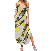 Rearea Tahiti Tiare Monstera Family Matching Summer Maxi Dress and Hawaiian Shirt Polynesian Pattern Curve Style - Polynesian Pride