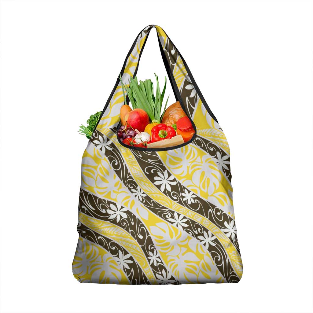 Rearea Tahiti Tiare Monstera Grocery Bag Polynesian Pattern Curve Style - Polynesian Pride