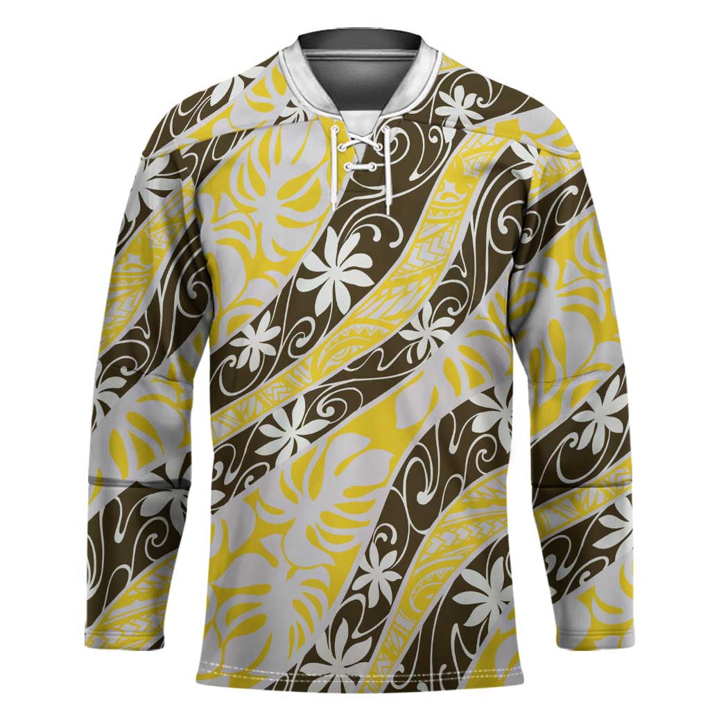 Rearea Tahiti Tiare Monstera Hockey Jersey Polynesian Pattern Curve Style - Polynesian Pride