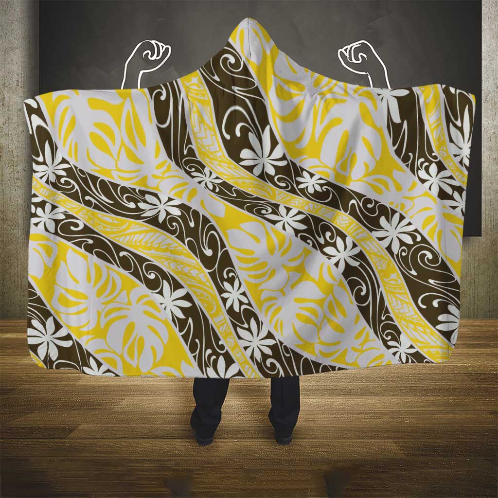 Rearea Tahiti Tiare Monstera Hooded Blanket Polynesian Pattern Curve Style - Polynesian Pride