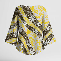 Rearea Tahiti Tiare Monstera Kimono Sleeve Blouse Polynesian Pattern Curve Style - Polynesian Pride