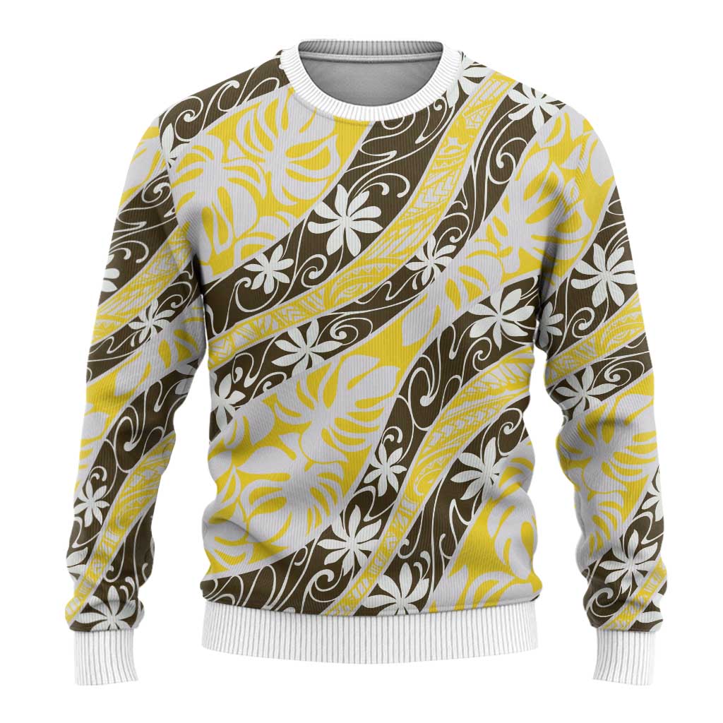 Rearea Tahiti Tiare Monstera Ugly Christmas Sweater Polynesian Pattern Curve Style - Polynesian Pride