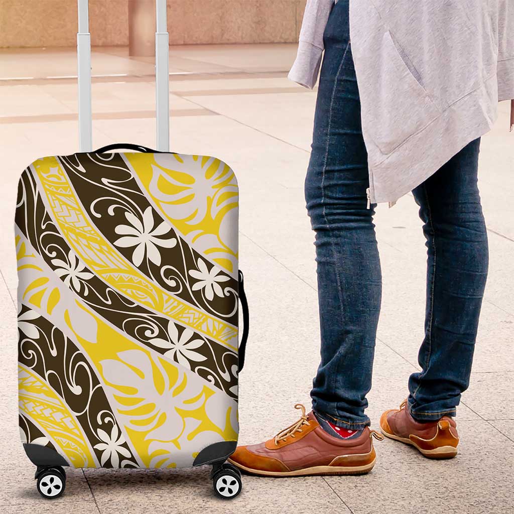 Rearea Tahiti Tiare Monstera Luggage Cover Polynesian Pattern Curve Style - Polynesian Pride