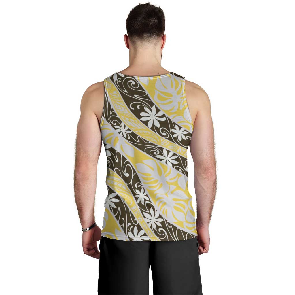Rearea Tahiti Tiare Monstera Men Tank Top Polynesian Pattern Curve Style - Polynesian Pride