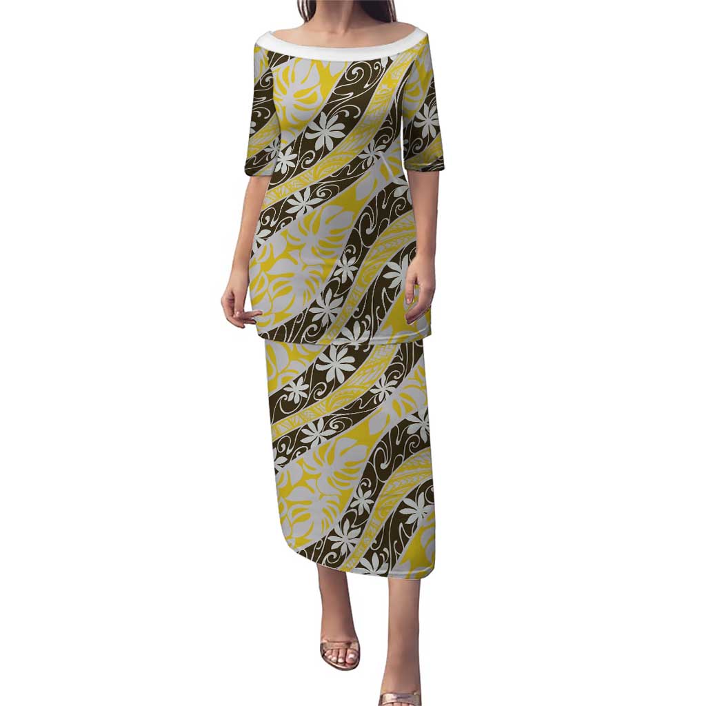 Rearea Tahiti Tiare Monstera Puletasi Polynesian Pattern Curve Style - Polynesian Pride