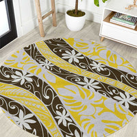 Rearea Tahiti Tiare Monstera Round Carpet Polynesian Pattern Curve Style - Polynesian Pride