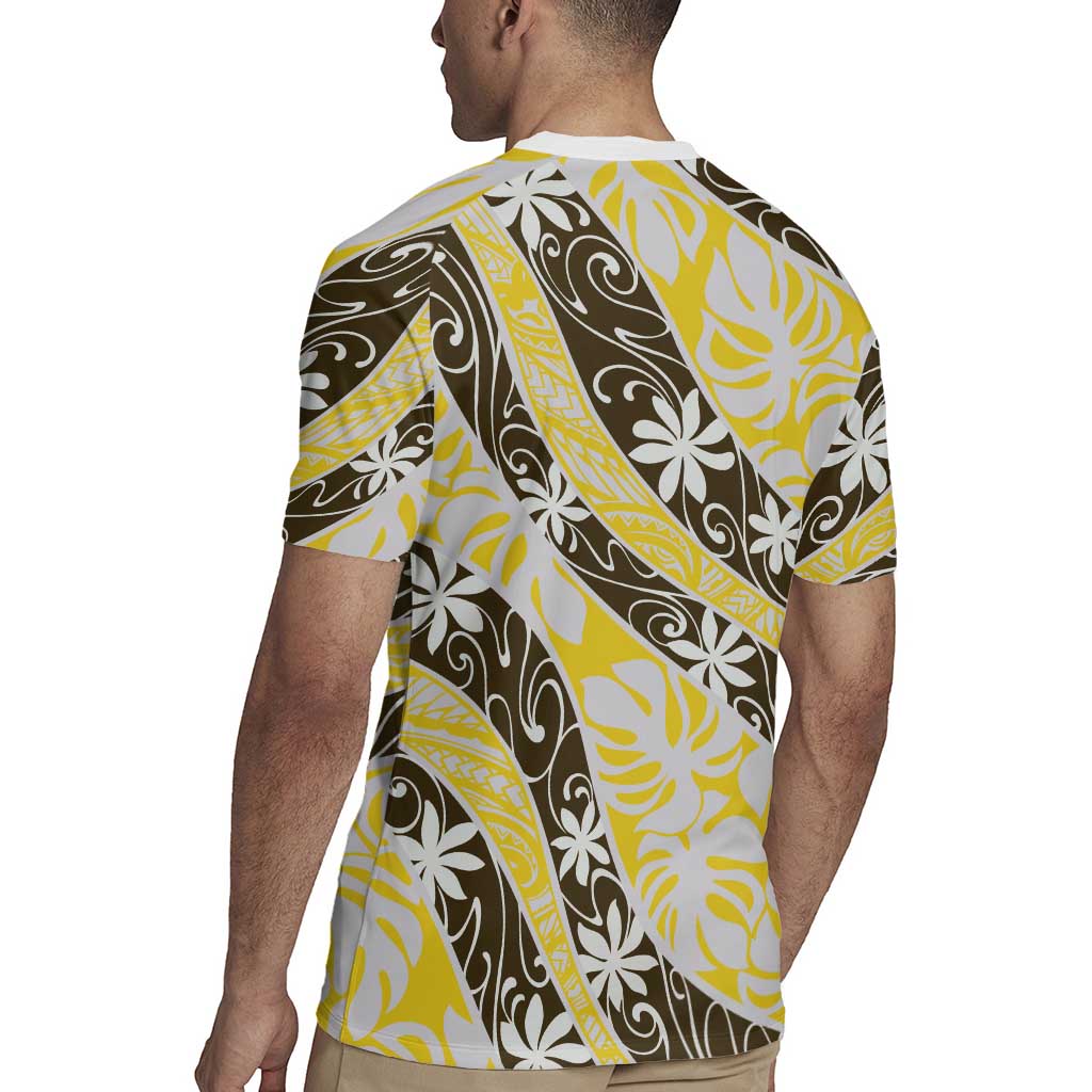 Rearea Tahiti Tiare Monstera Rugby Jersey Polynesian Pattern Curve Style - Polynesian Pride