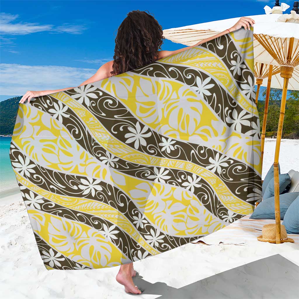 Rearea Tahiti Tiare Monstera Sarong Polynesian Pattern Curve Style LT01 One Size 44 x 66 inches Yellow - Polynesian Pride
