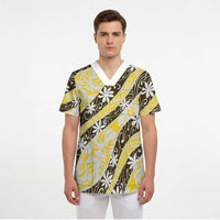 Rearea Tahiti Tiare Monstera Scrub Top Polynesian Pattern Curve Style - Polynesian Pride