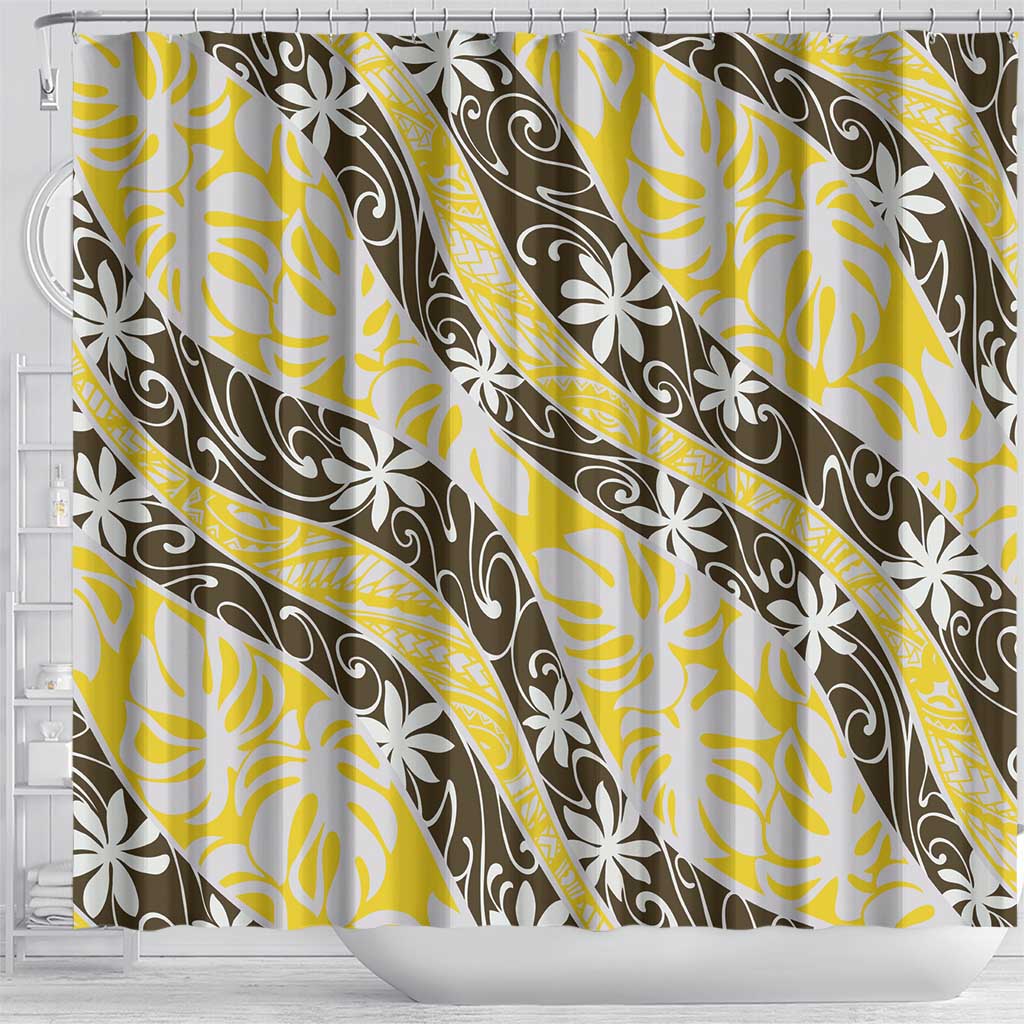 Rearea Tahiti Tiare Monstera Shower Curtain Polynesian Pattern Curve Style - Polynesian Pride
