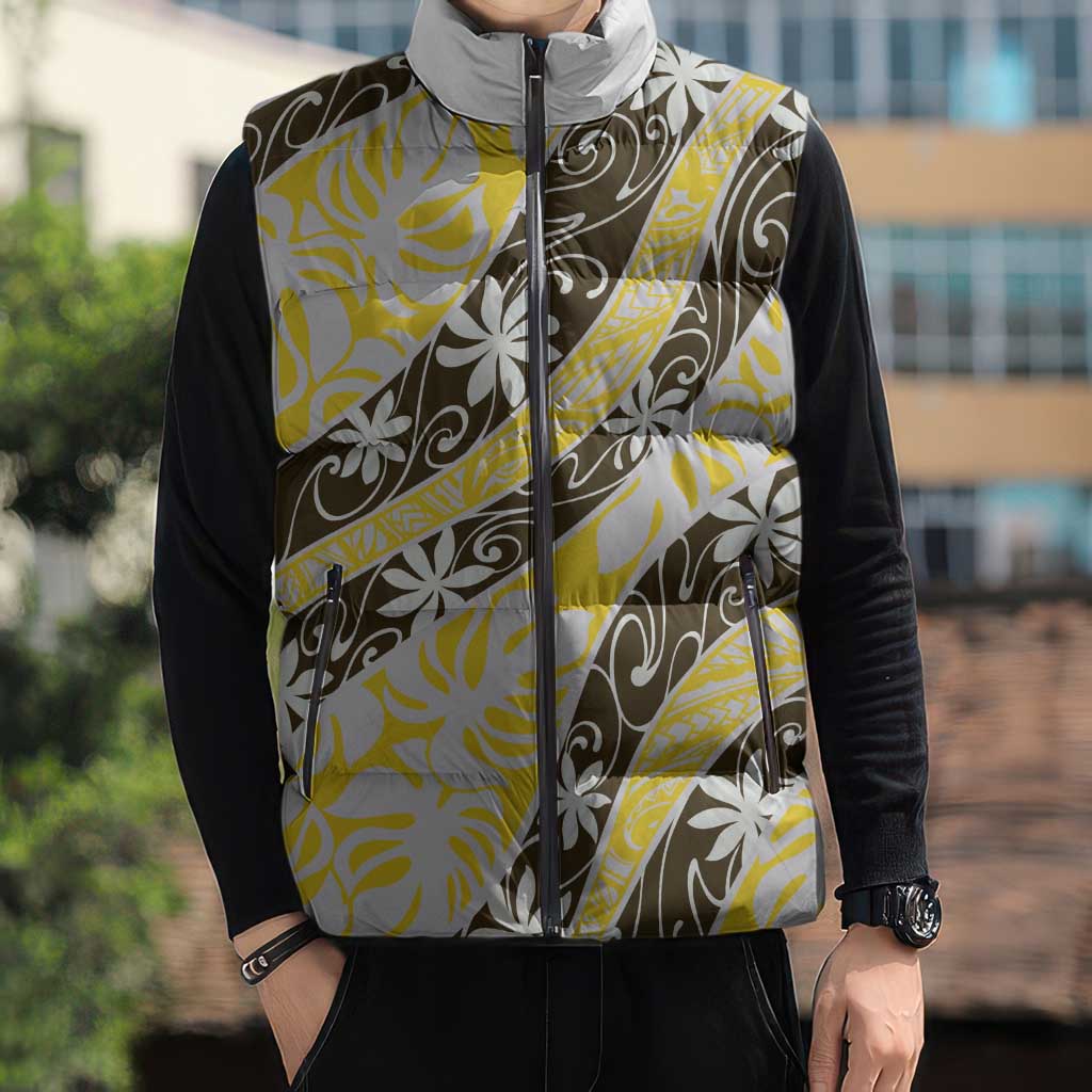 Rearea Tahiti Tiare Monstera Sleeveless Puffer Jacket Polynesian Pattern Curve Style - Polynesian Pride