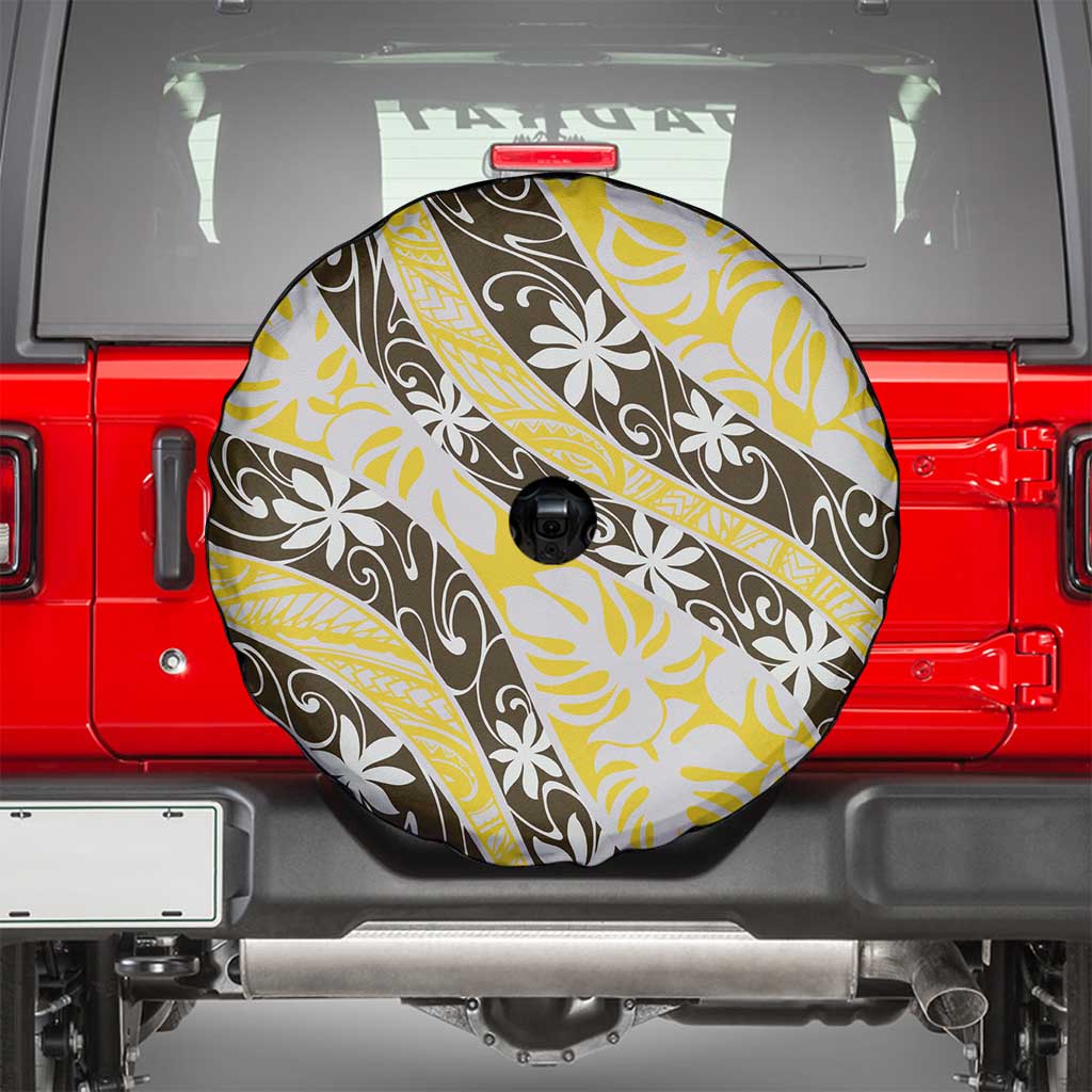 Rearea Tahiti Tiare Monstera Spare Tire Cover Polynesian Pattern Curve Style - Polynesian Pride
