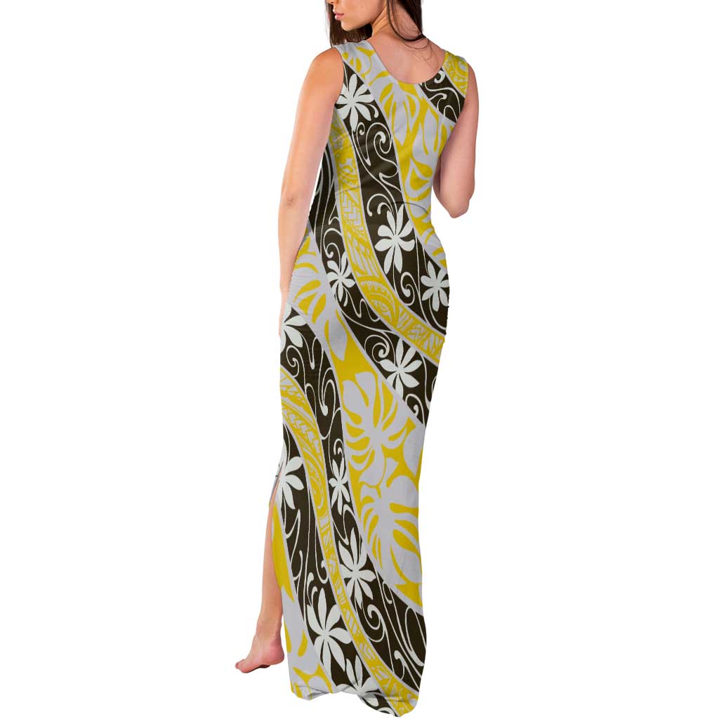 Rearea Tahiti Tiare Monstera Tank Maxi Dress Polynesian Pattern Curve Style - Polynesian Pride