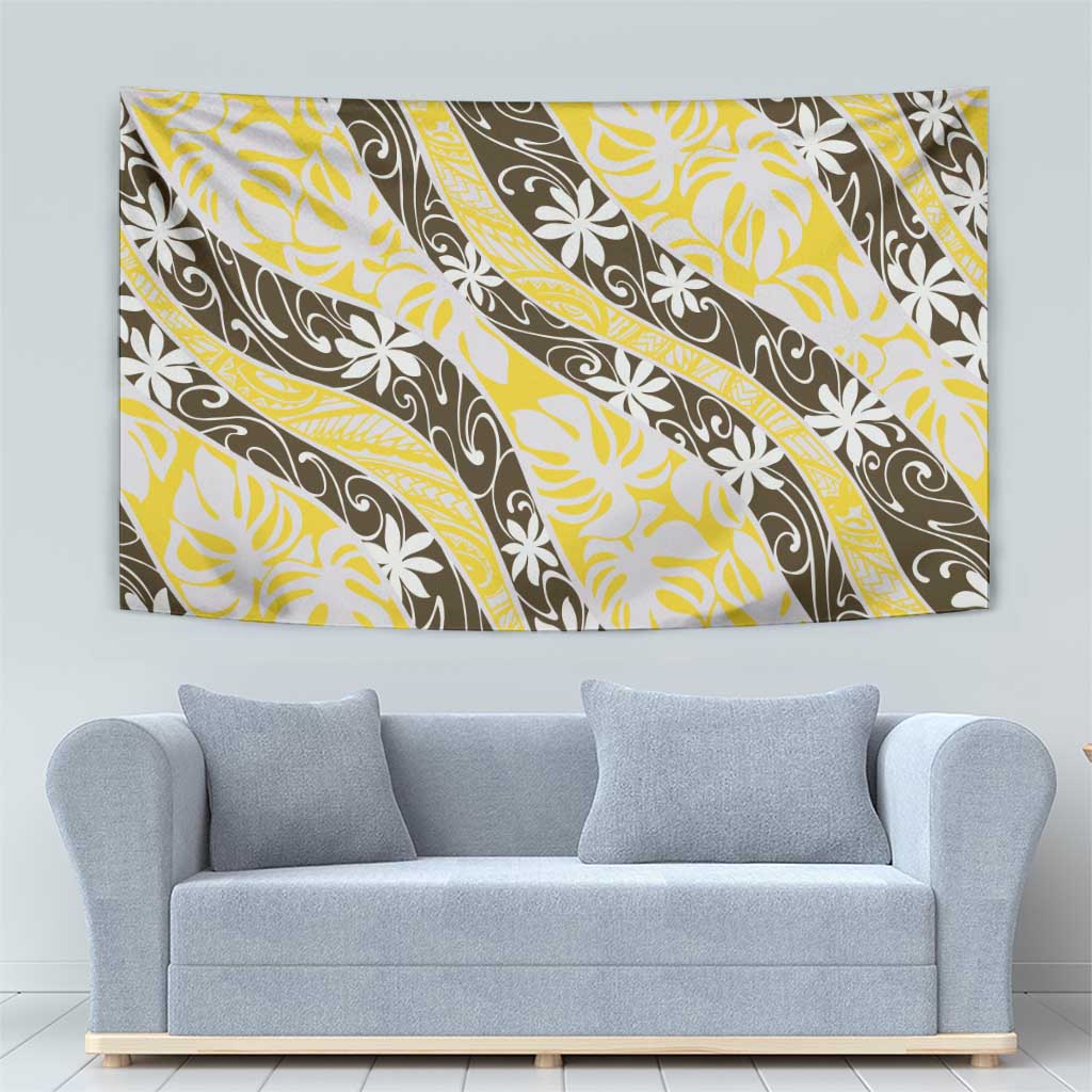 Rearea Tahiti Tiare Monstera Tapestry Polynesian Pattern Curve Style - Polynesian Pride