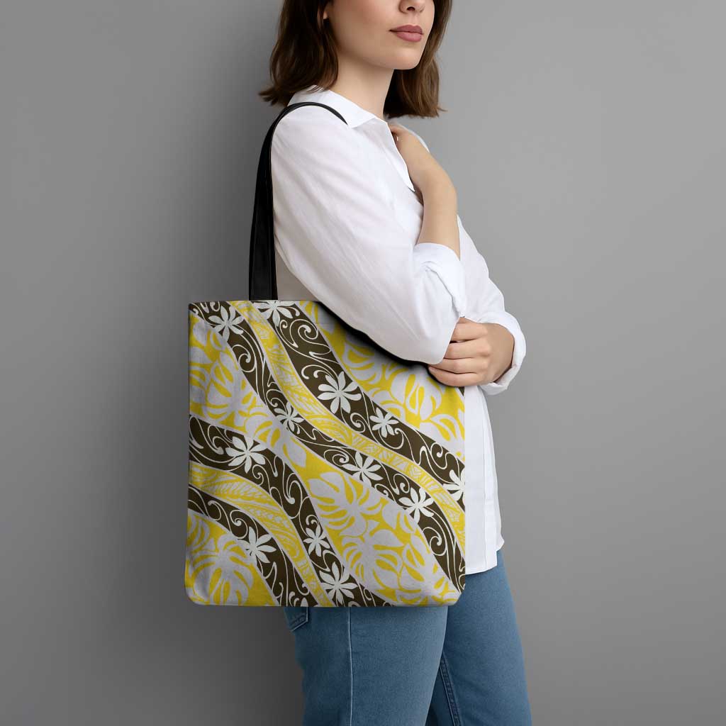 Rearea Tahiti Tiare Monstera Tote Bag Polynesian Pattern Curve Style - Polynesian Pride