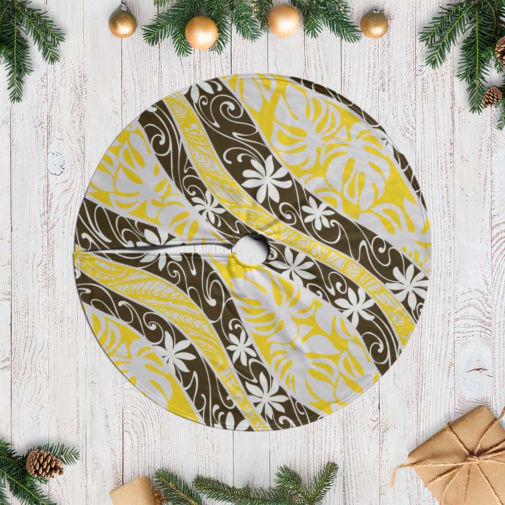Rearea Tahiti Tiare Monstera Tree Skirt Polynesian Pattern Curve Style - Polynesian Pride