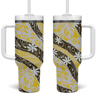 Rearea Tahiti Tiare Monstera Tumbler With Handle Polynesian Pattern Curve Style - Polynesian Pride