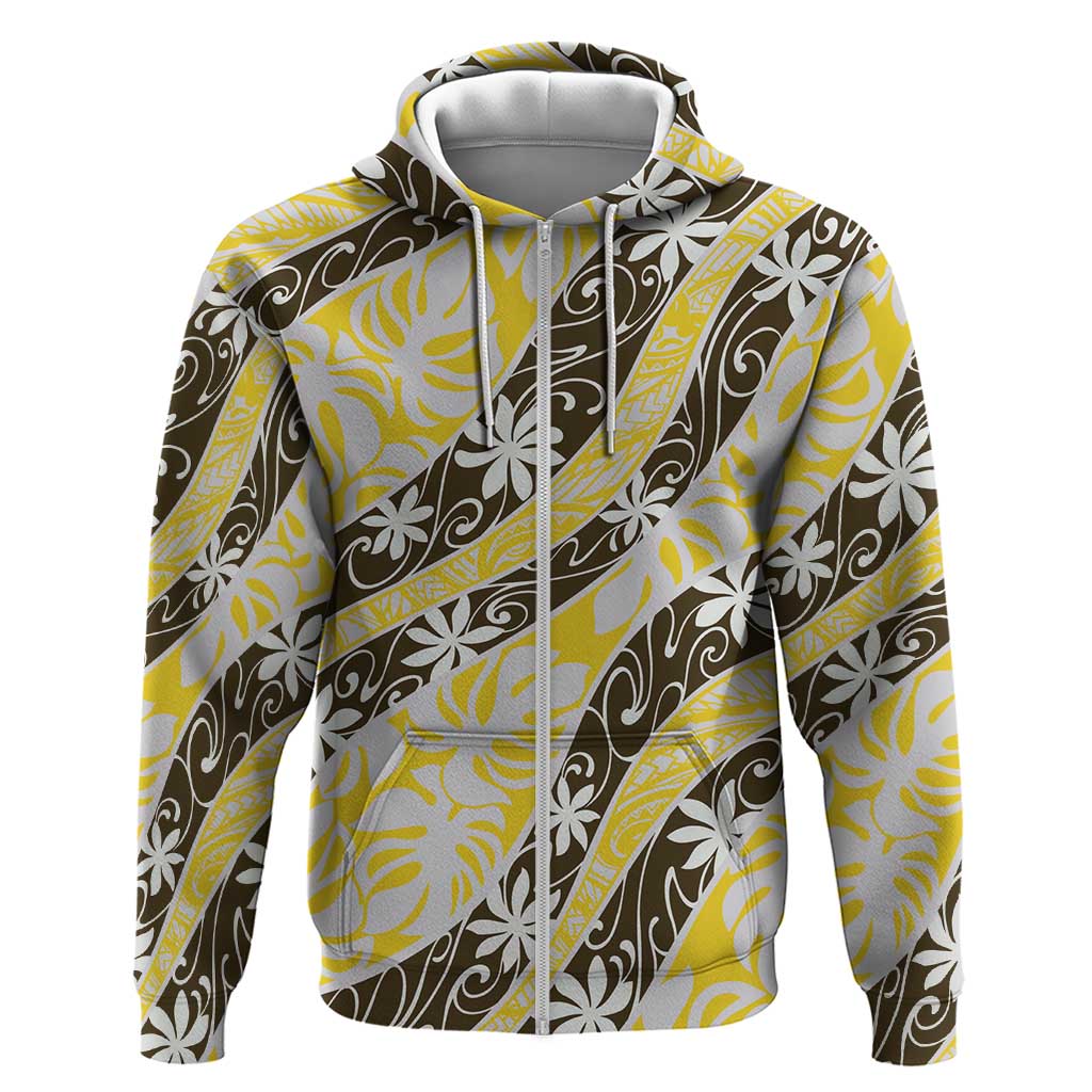 Rearea Tahiti Tiare Monstera Zip Hoodie Polynesian Pattern Curve Style - Polynesian Pride
