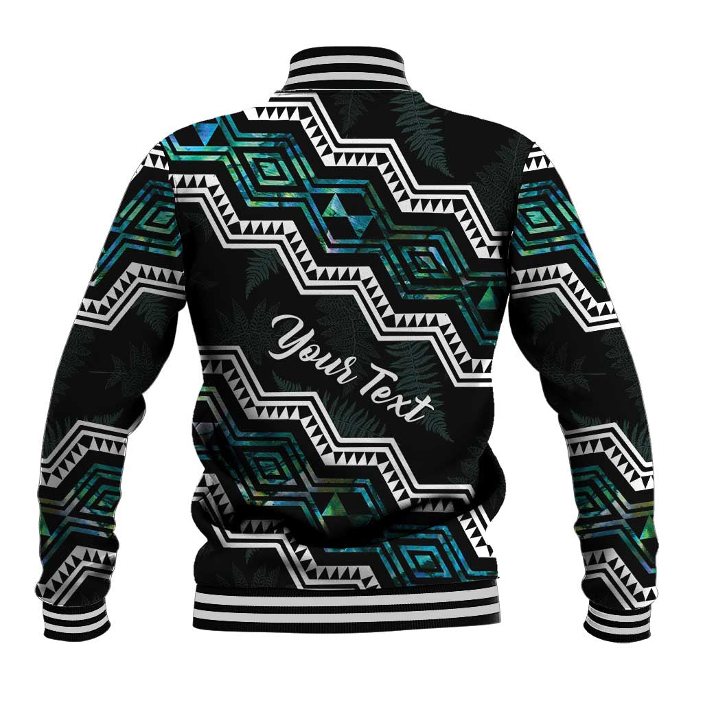 Personalised Taniko Aotearoa Mix Paua Shell Baseball Jacket Niho Taniwha Turquoise Glitter