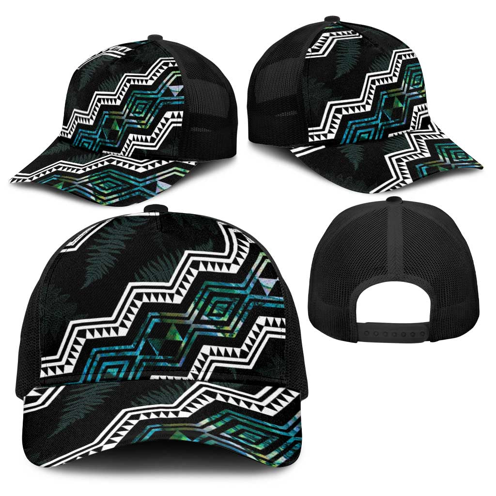 Taniko Aotearoa Mix Paua Shell Baseball Net Cap Niho Taniwha Turquoise Glitter - Polynesian Pride