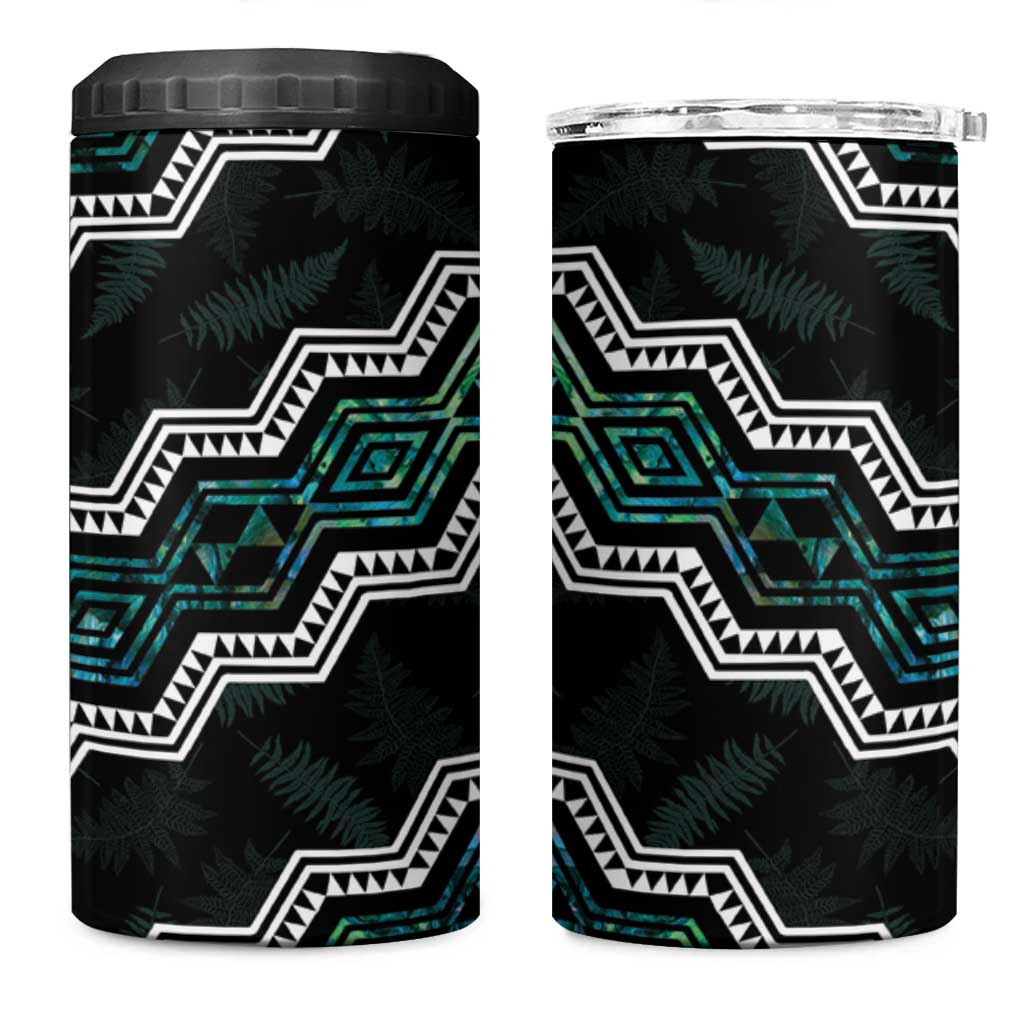 Personalised Taniko Aotearoa Mix Paua Shell 4 in 1 Can Cooler Tumbler Niho Taniwha Turquoise Glitter
