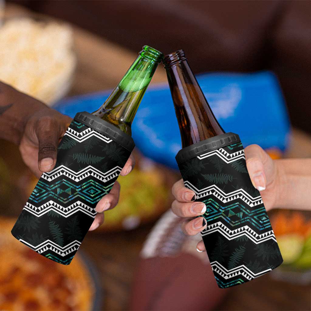 Personalised Taniko Aotearoa Mix Paua Shell 4 in 1 Can Cooler Tumbler Niho Taniwha Turquoise Glitter