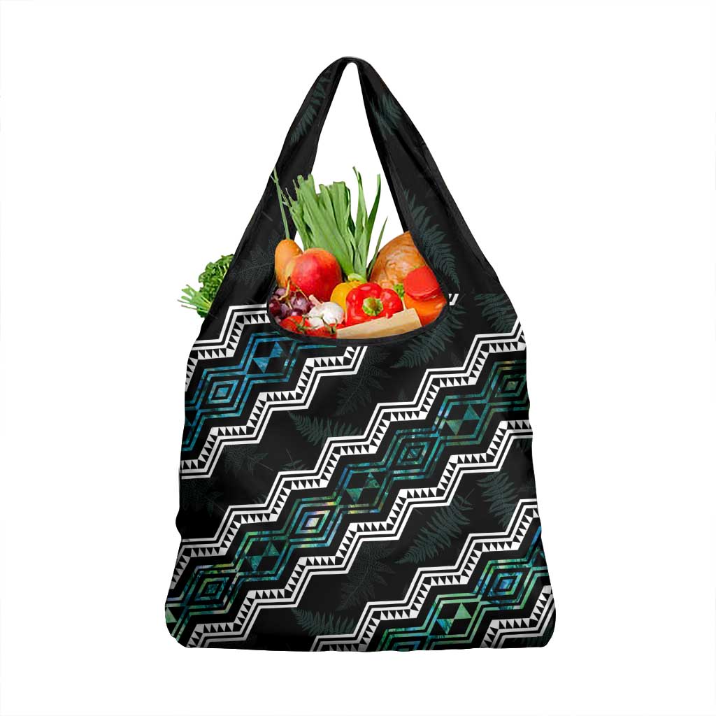 Taniko Aotearoa Mix Paua Shell Grocery Bag Niho Taniwha Turquoise Glitter