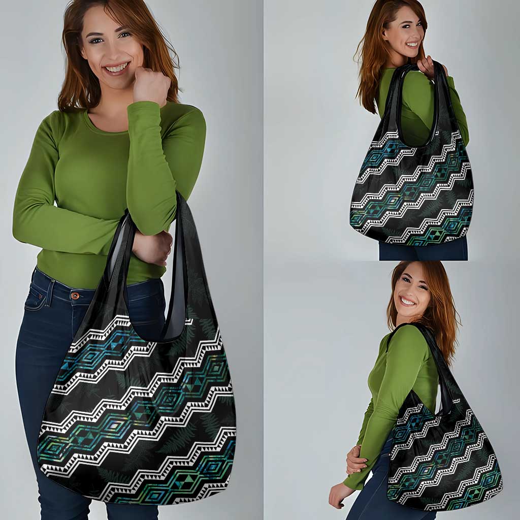 Taniko Aotearoa Mix Paua Shell Grocery Bag Niho Taniwha Turquoise Glitter