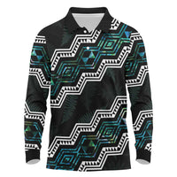Personalised Taniko Aotearoa Mix Paua Shell Long Sleeve Polo Shirt Niho Taniwha Turquoise Glitter LT01 Turquoise - Polynesian Pride