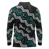 Personalised Taniko Aotearoa Mix Paua Shell Long Sleeve Polo Shirt Niho Taniwha Turquoise Glitter LT01 - Polynesian Pride