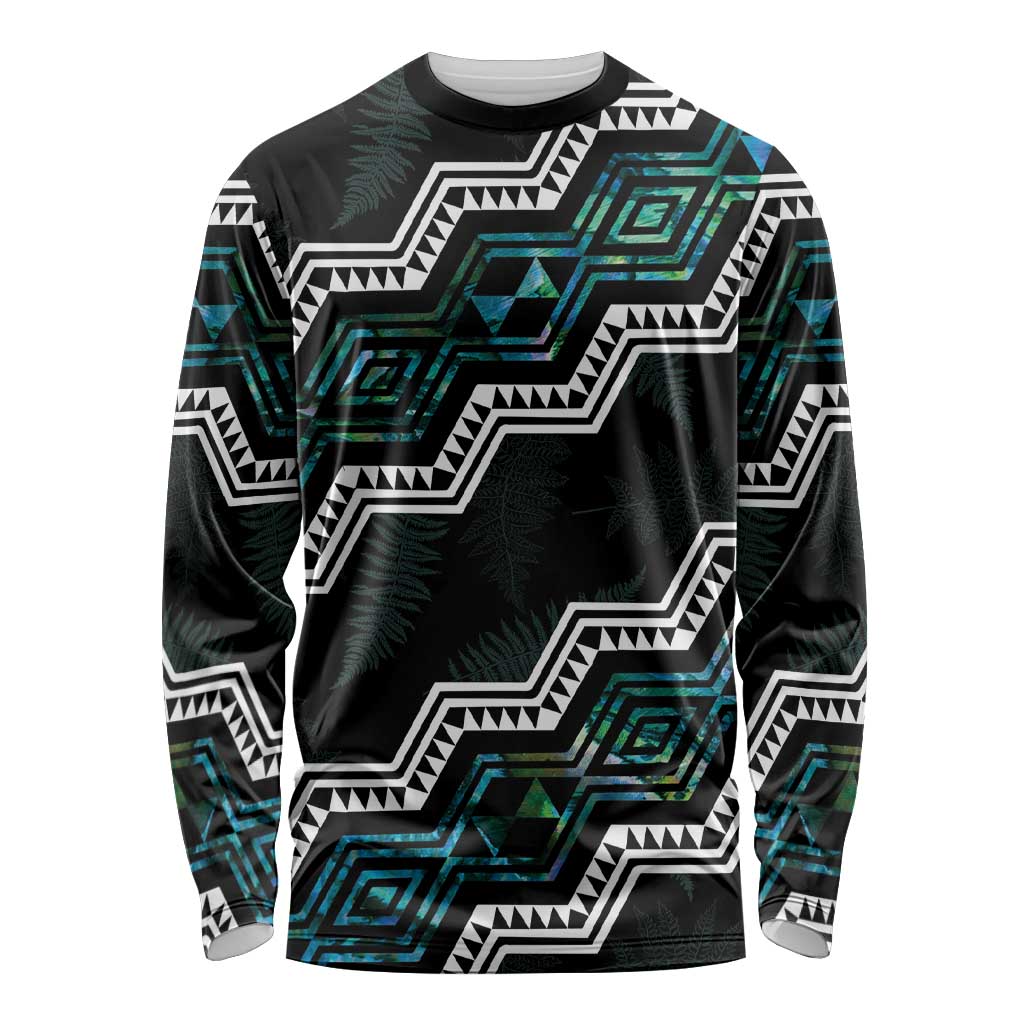 Personalised Taniko Aotearoa Mix Paua Shell Long Sleeve Shirt Niho Taniwha Turquoise Glitter