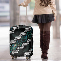 Personalised Taniko Aotearoa Mix Paua Shell Luggage Cover Niho Taniwha Turquoise Glitter