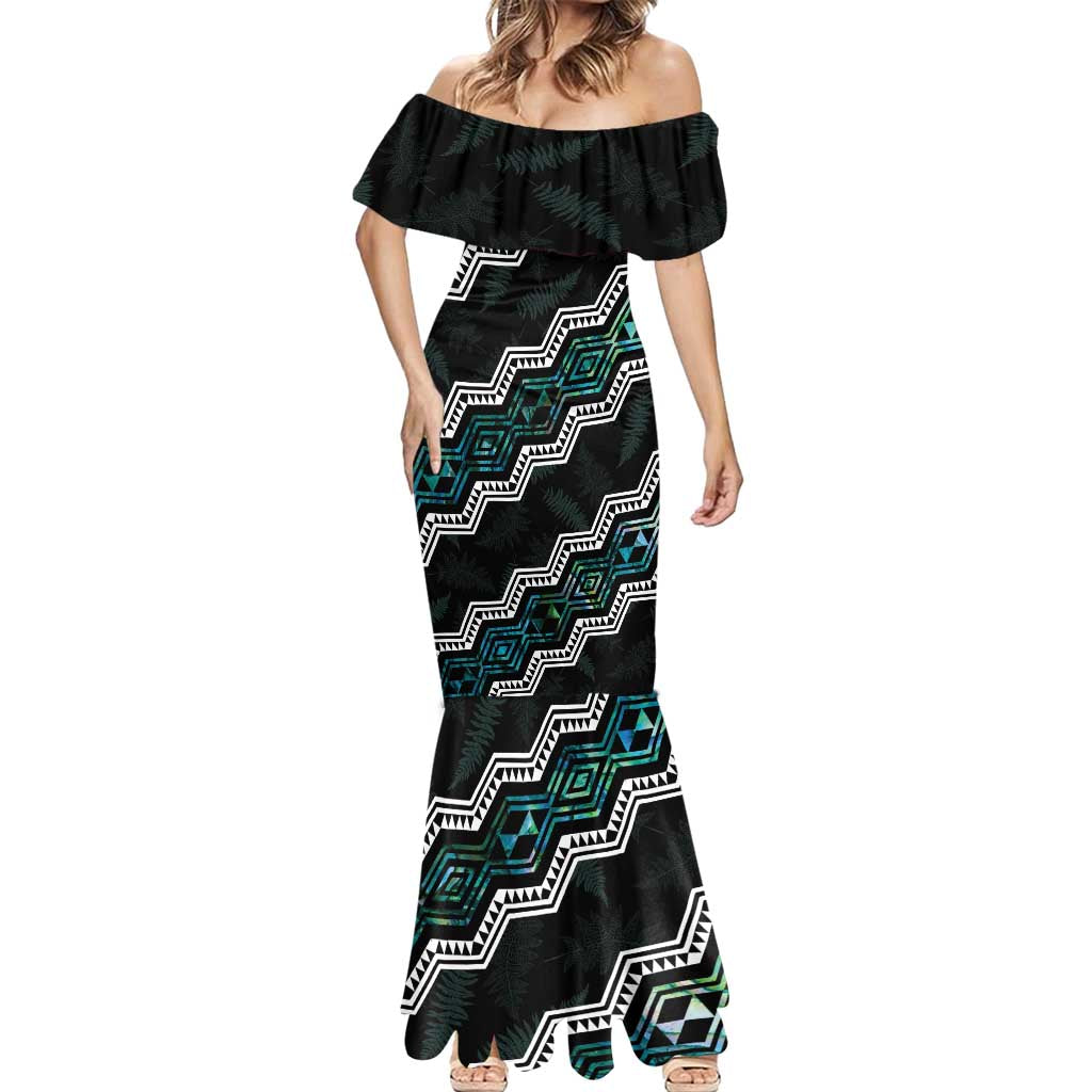 Personalised Taniko Aotearoa Mix Paua Shell Mermaid Dress Niho Taniwha Turquoise Glitter