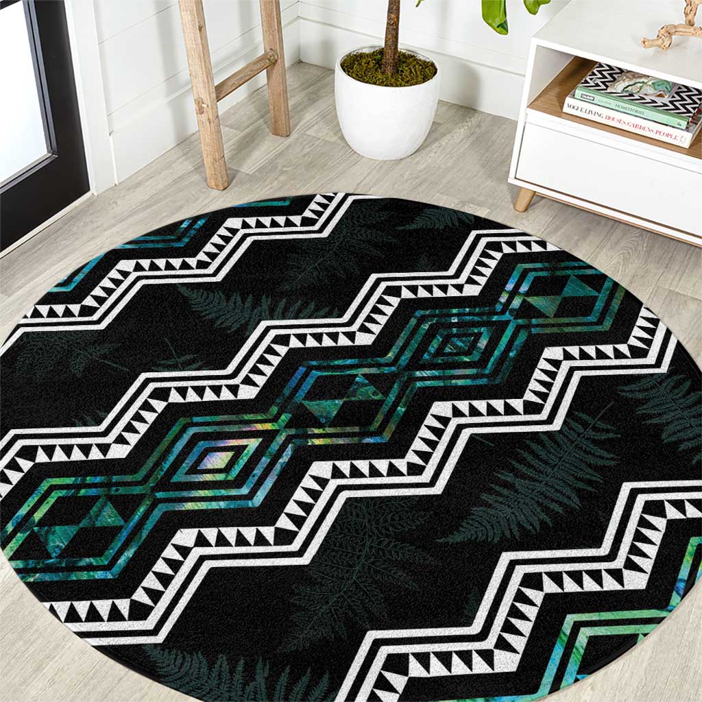 Taniko Aotearoa Mix Paua Shell Round Carpet Niho Taniwha Turquoise Glitter LT01 Turquoise - Polynesian Pride