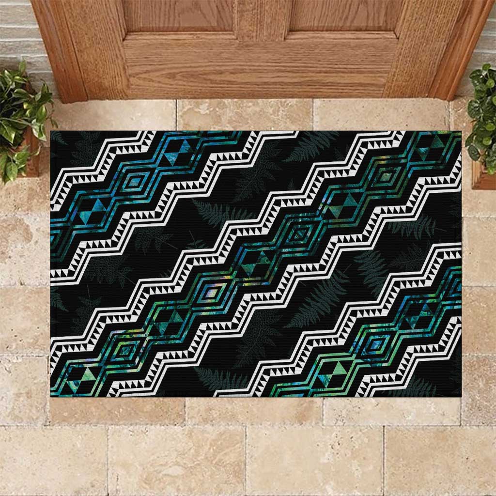 Taniko Aotearoa Mix Paua Shell Rubber Doormat Niho Taniwha Turquoise Glitter LT01 Turquoise - Polynesian Pride