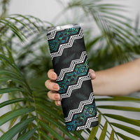 Personalised Taniko Aotearoa Mix Paua Shell Skinny Tumbler Niho Taniwha Turquoise Glitter